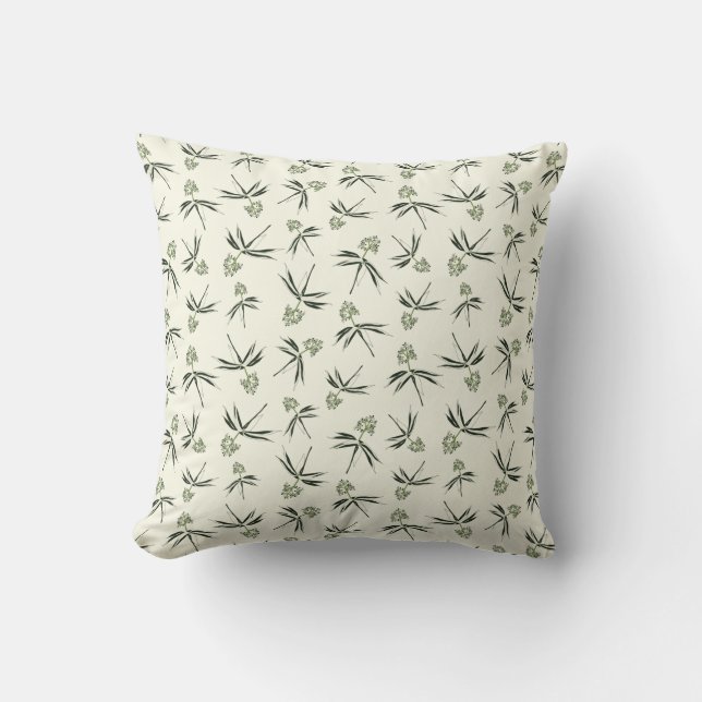 Budding Green Branches on cream - seamless pattern Throw Pillow (Front)