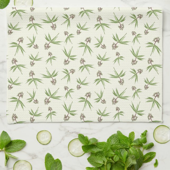 Budding Red Branches on cream - seamless pattern. Kitchen Towel (Folded)