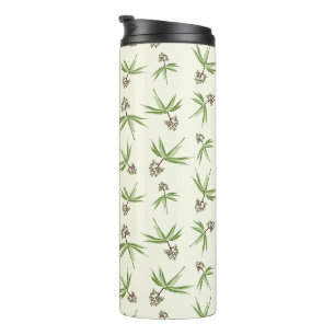 Budding Red Branches on cream - seamless pattern. Thermal Tumbler