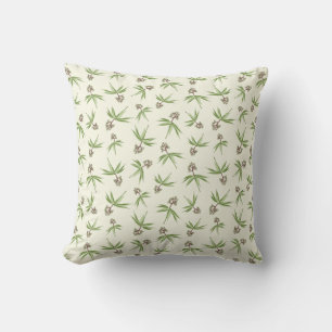 Budding Red Branches on cream - seamless pattern. Throw Pillow