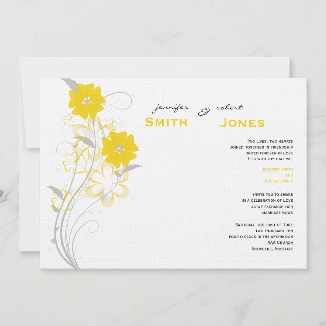 Budding Romance in Yellow Wedding Invitation (Front)