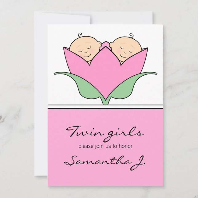 Budding Twins Baby Shower Pink Tulip Invitation (Front)