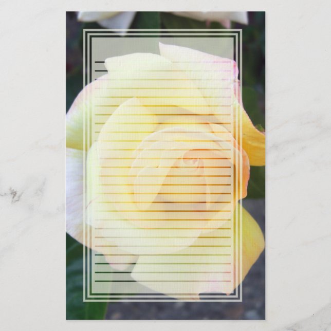 Budding Yellow Rose Lined Stationery (Front)