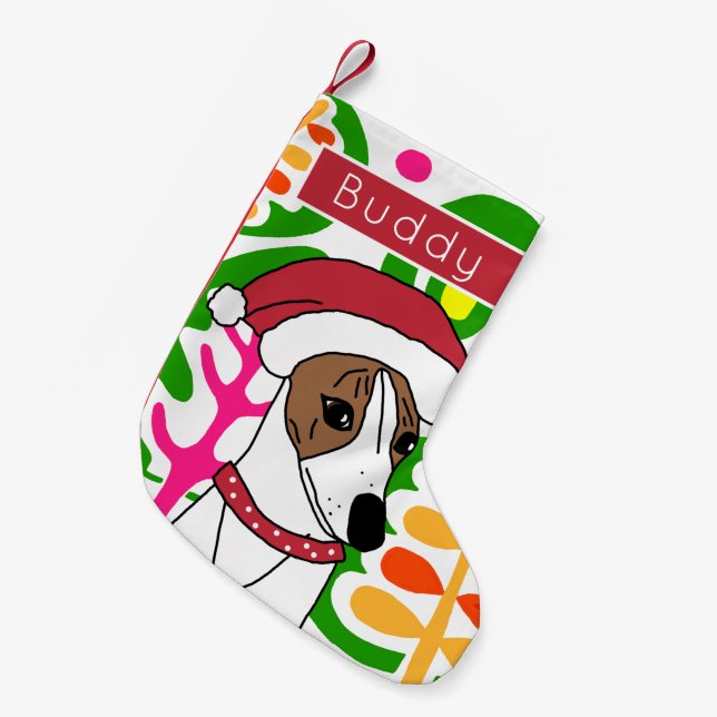Buddy the Christmas Whippet Small Christmas Stocki Stocking (Front (Hanging))
