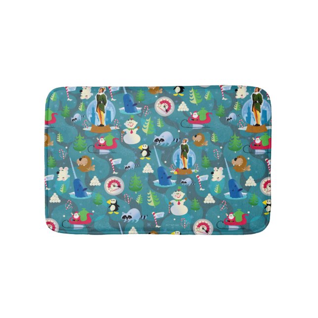 Buddy the Elf and Characters Teal Pattern Bath Mat (Front)