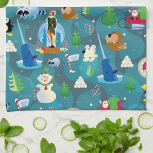 Buddy the Elf and Characters Teal Pattern Kitchen Towel