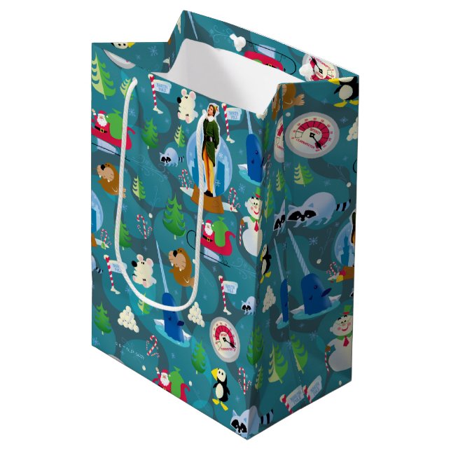 Buddy the Elf and Characters Teal Pattern Medium Gift Bag (Front Angled)