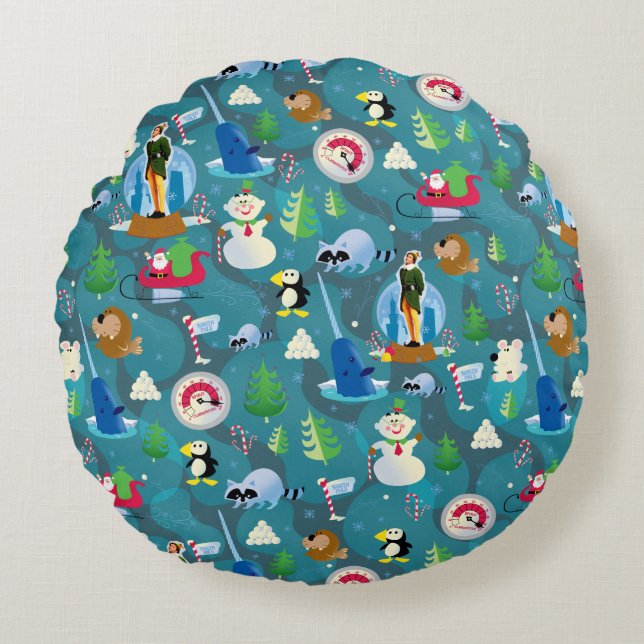 Buddy the Elf and Characters Teal Pattern Round Pillow (Front)