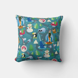 Buddy the Elf and Characters Teal Pattern Throw Pillow
