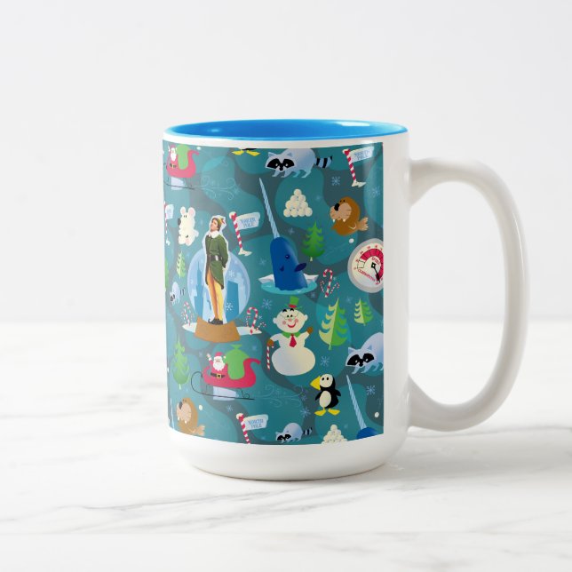 Buddy the Elf and Characters Teal Pattern Two-Tone Coffee Mug (Right)