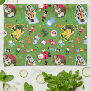 Buddy the Elf and Christmas Icons Pattern Kitchen Towel