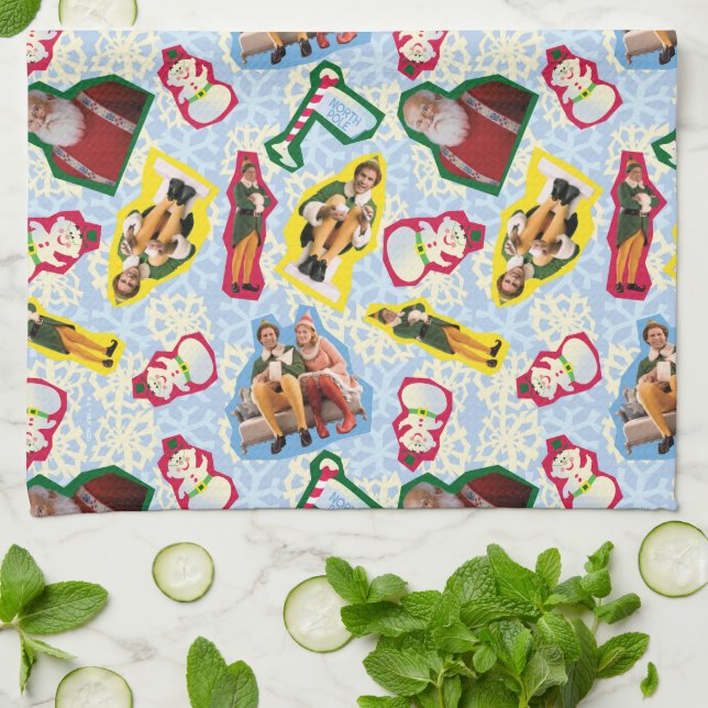 Buddy the Elf and Santa North Pole Pattern Kitchen Towel (Folded)