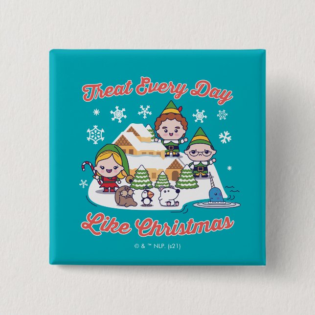 Buddy the Elf Chibi Graphic 2 Inch Square Button (Front)