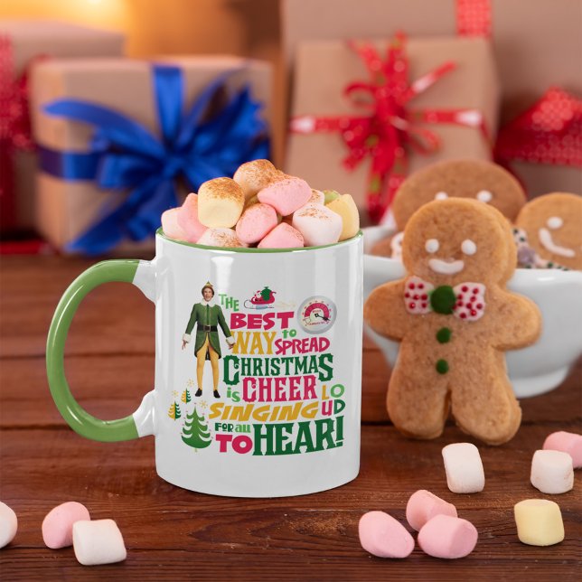 Buddy the Elf | Christmas Cheer Graphic Quote Mug (Mug on Christmas table)