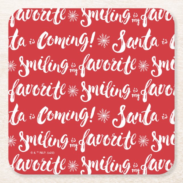 Buddy the Elf | Smiling is my Favourite Pattern Square Paper Coaster (Front)