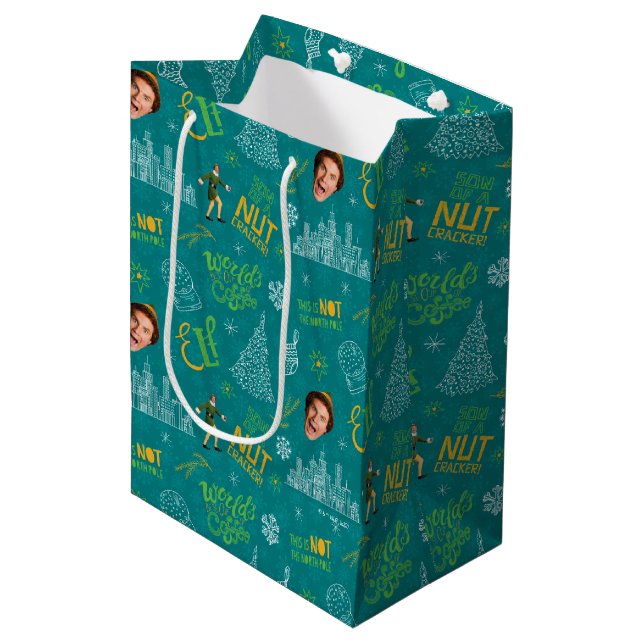 Buddy the Elf Teal Quote Pattern Medium Gift Bag (Front Angled)