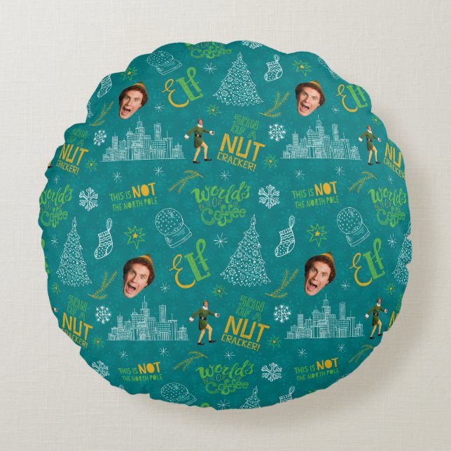 Buddy the Elf Teal Quote Pattern Round Pillow (Front)