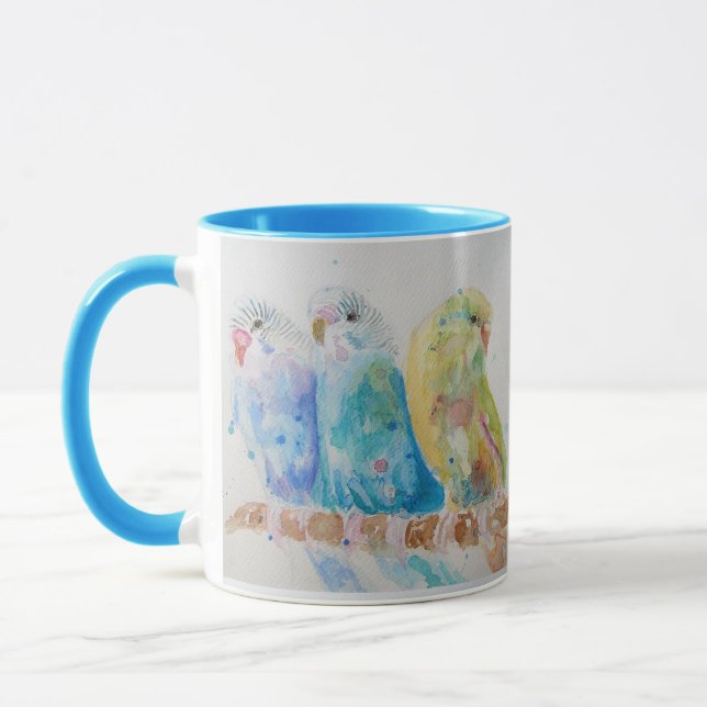 Buddy Trois Branche assise Aquarelle Mug Bleu (Gauche)