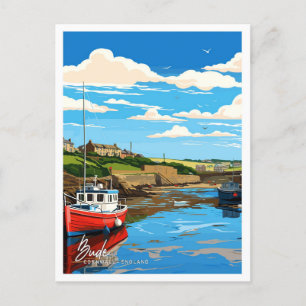 Bude Cornwall England Artwork Travel Illustration Postcard