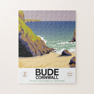 Bude cornwall Seaside travel poster Jigsaw Puzzle
