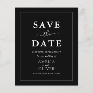 Budge Modern Minimalist Dark Black Save The Date Flyer