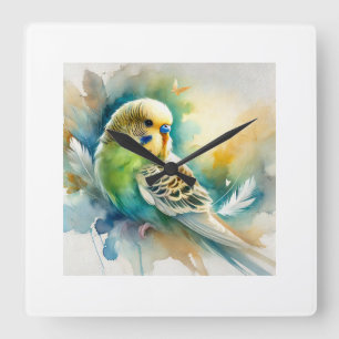 Budgerigar in Nature 091024AREF144 - Watercolor Square Wall Clock