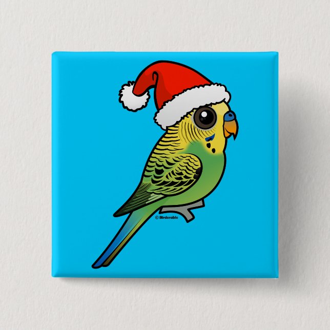Budgerigar Santa Claus 2 Inch Square Button (Front)