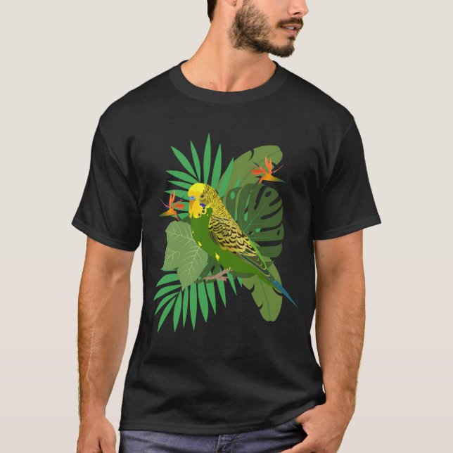 Budgerigar with leaves T-Shirt (Front)