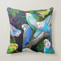 Budgerigars in Ferns Pillow