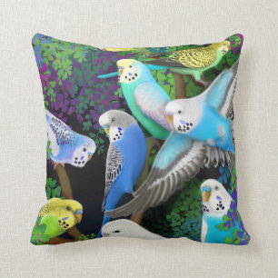 Budgerigars in Ferns Pillow