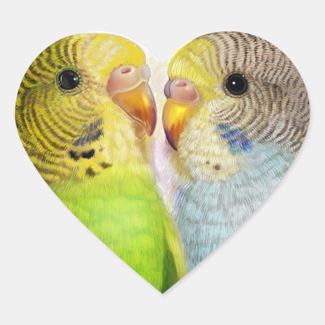Budgerigars realistic painting heart sticker (Front)