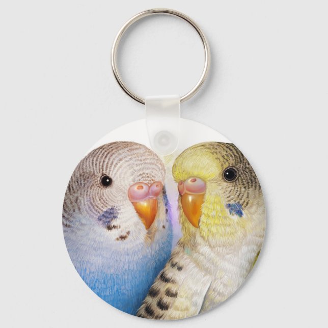 Budgerigars realistic painting keychain (Front)