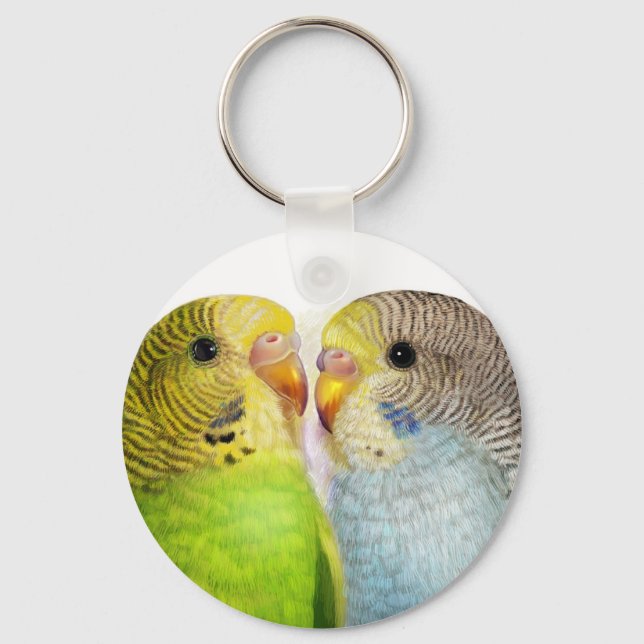 Budgerigars realistic painting keychain (Front)
