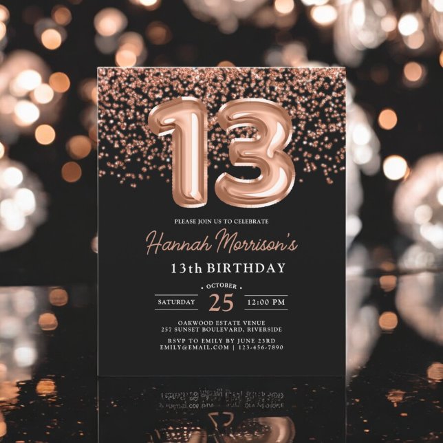 Budget 13th Birthday Rose Gold Black Invitation  Flyer (Creator Uploaded)