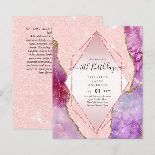 BUDGET 16th Birthday Glittery AGATE Sparkle Invite