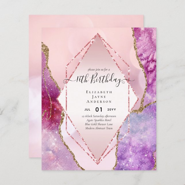 BUDGET 16th Birthday Glittery AGATE Sparkle Invite (Front/Back)