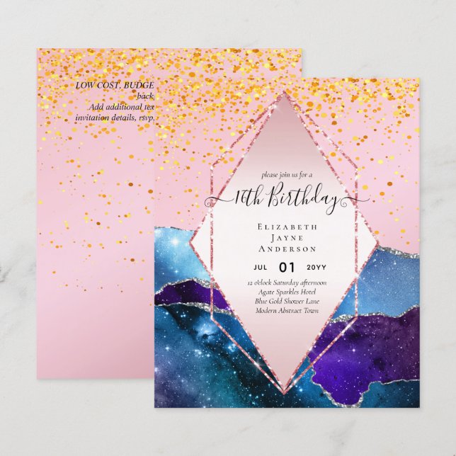 BUDGET 16th Birthday Glittery AGATE Sparkle Invite (Front/Back)