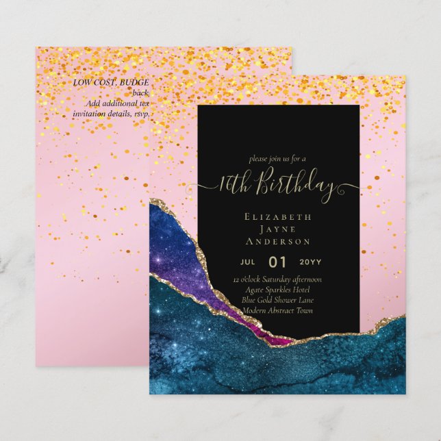 BUDGET 16th Birthday Glittery AGATE Sparkle Invite (Front/Back)