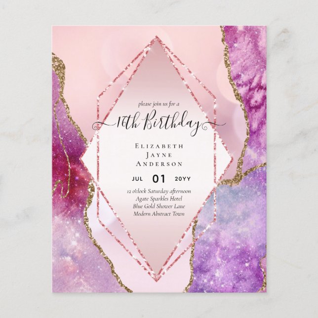 BUDGET 16th Birthday Glittery AGATE Sparkle Invite Flyer (Front)