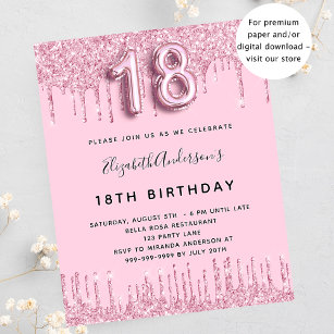 Budget 18th Birthday blush pink glitter invitation