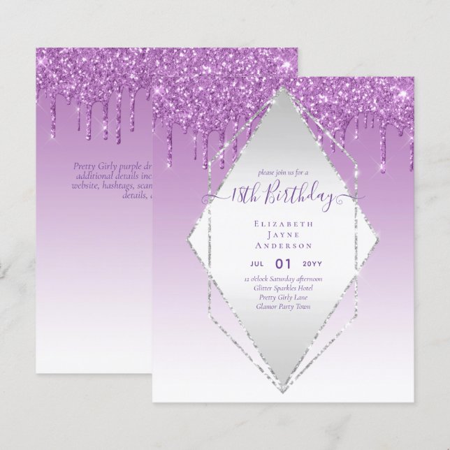 BUDGET 18th Birthday Dripping Glitter Glamour Invi (Front/Back)