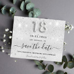 Budget 18th birthday silver glitter save the date<br><div class="desc">A girly and trendy Save the Date card for a 18th birthday party. A modern faux silver metallic looking background decorated with faux glitter dust. Personalize and add a date and name/age. Grey coloured letters. The text: Save the Date is written with a large trendy hand lettered style script. Number...</div>