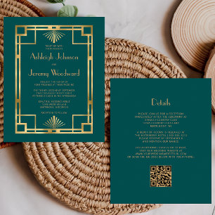Budget 1920s Vintage Teal Gold QR Code Wedding