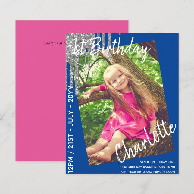 BUDGET 1st Birthday Girl One Today PHOTO Invite (Front/Back)