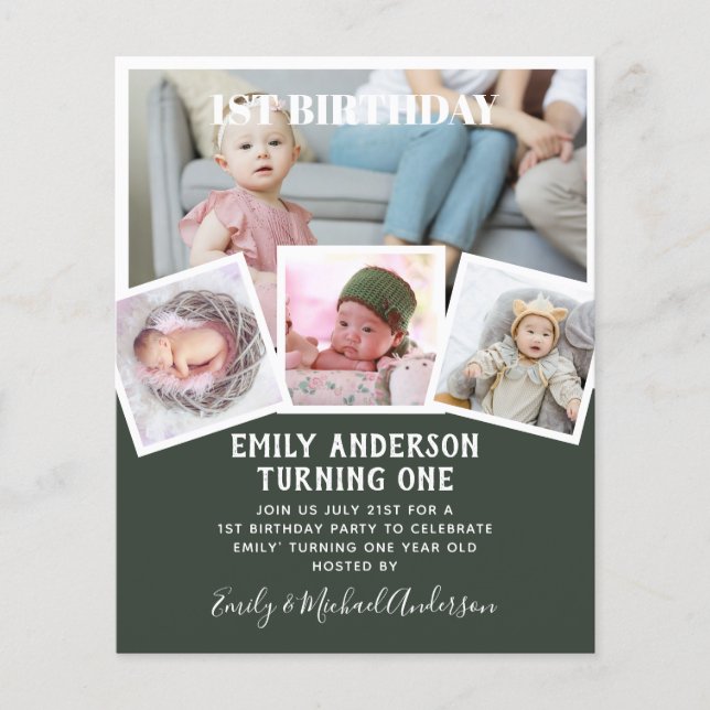 BUDGET 1st Birthday PHOTO Invite or THANK YOU Flyer (Front)