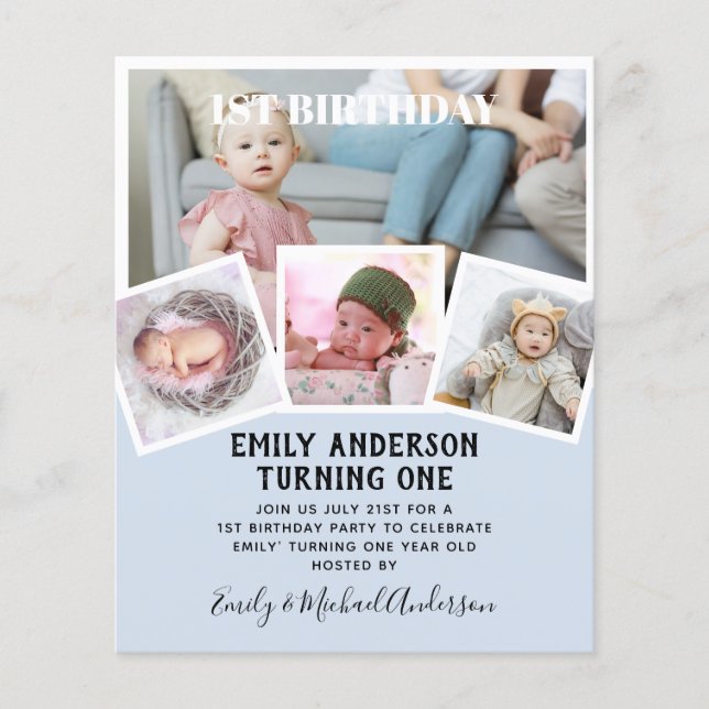 BUDGET 1st Birthday PHOTO Invite or THANK YOU Flyer (Front)