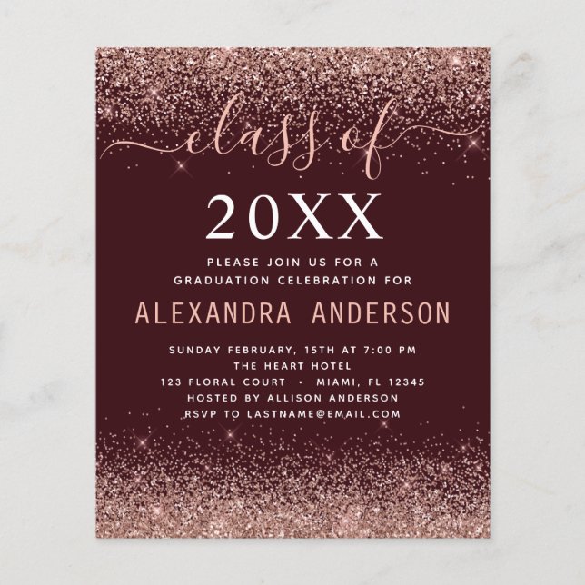 Budget 2022 Burgundy Graduation Pink Glitter Flyer (Front)