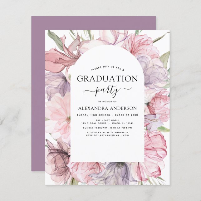 Budget 2022 Graduation Boho Dusty Pink Purple (Front/Back)