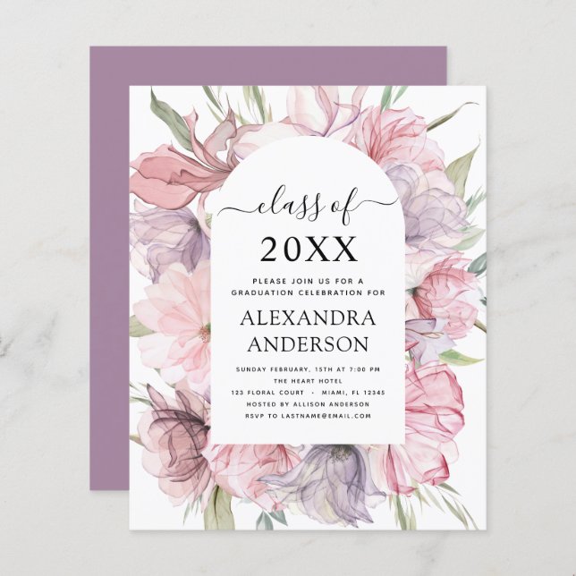 Budget 2022 Graduation Boho Dusty Pink Purple (Front/Back)