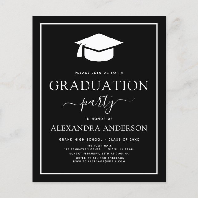 Budget 2022 Graduation Party Black Invitation Flye Flyer (Front)